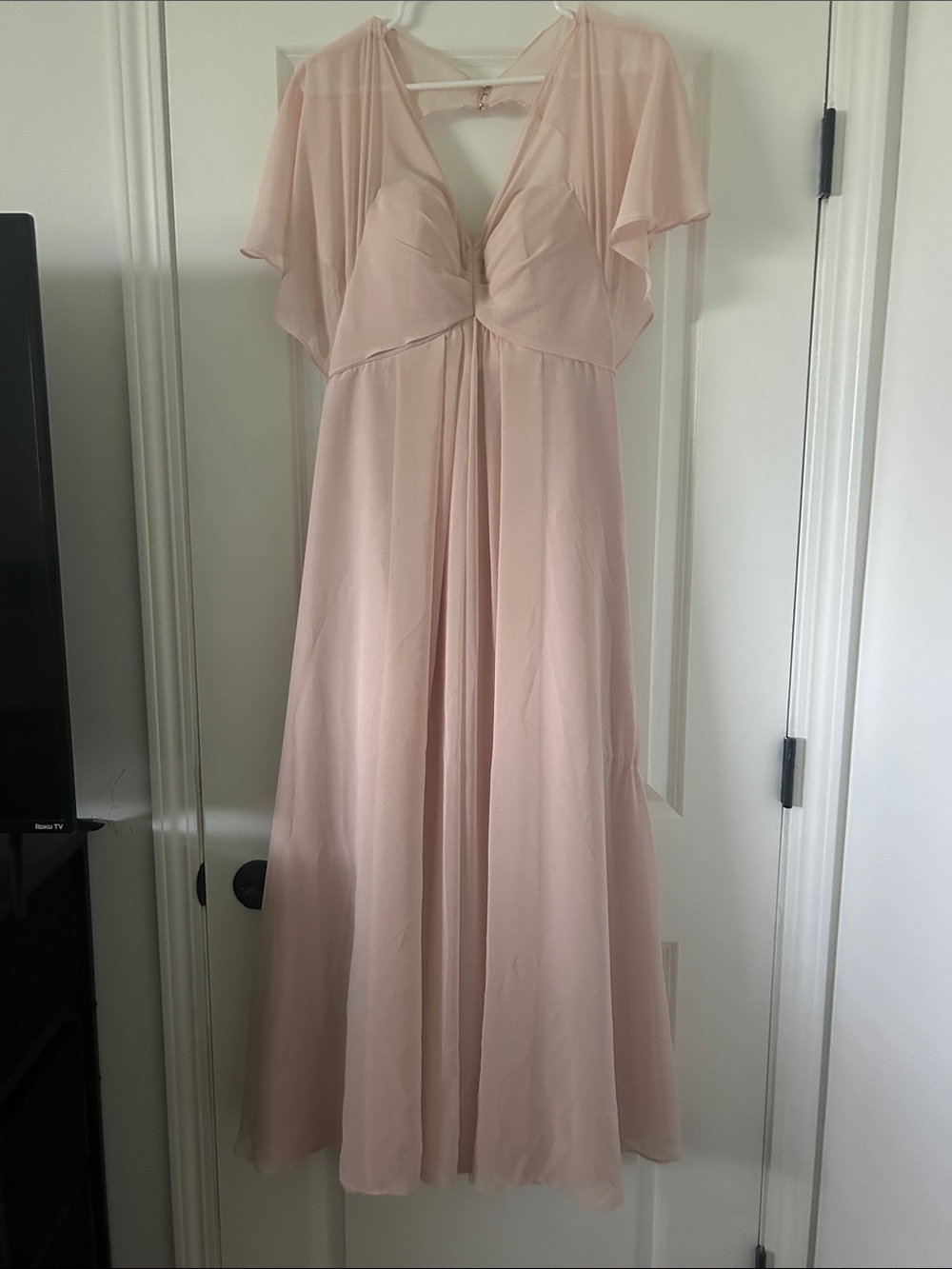 Mori Lee Soft Blush Pink Chiffon V-Neck Maxi Dress